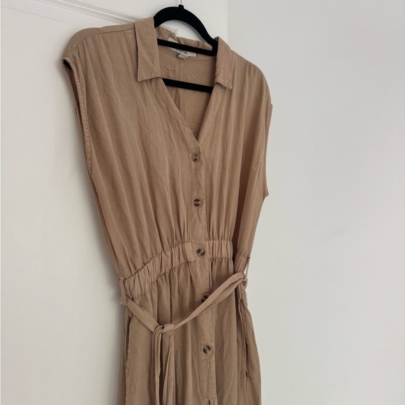 Thread & Supply women’s tan brown poplin belted midi dress size large 12 14 - Picture 3 of 6